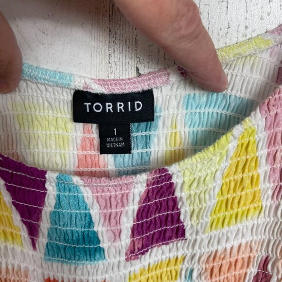 Torrid tank top boho triangle print smocking size 1 plus size 1X flowy festival - Picture 2 of 6